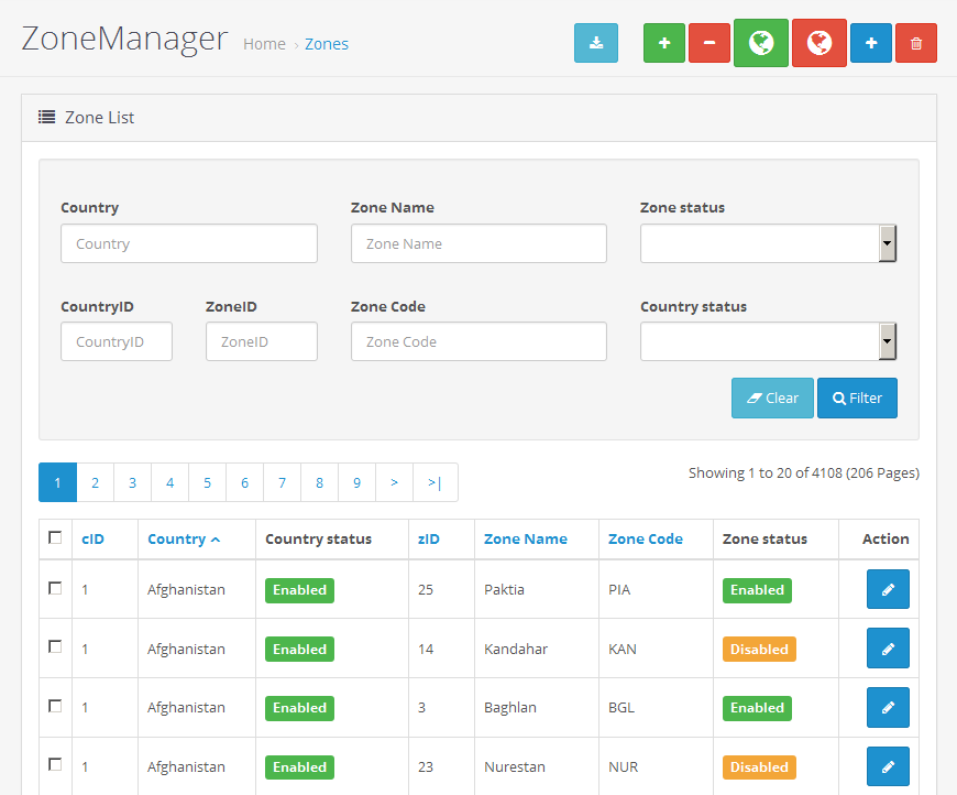 OpenCart - Country Zone Manager - comfortable work with zones&countries