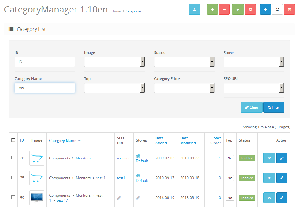 OpenCart - Category Manager - Admin Management & Filter Categories